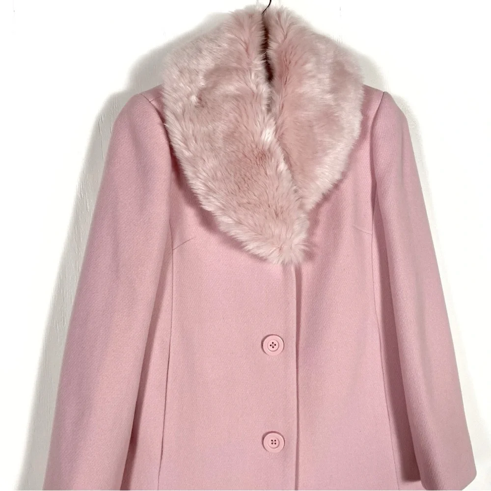 Kate Spade Faux Fur Lapel Wool Coat Pink - Picture 4 of 9